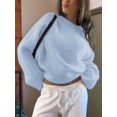 thumbnail image 5 of Women'S Oversized Crewneck Sweater Puff Long Sleeve Cable Slouchy Pullover Jumper Tops Blue L, 5 of 7