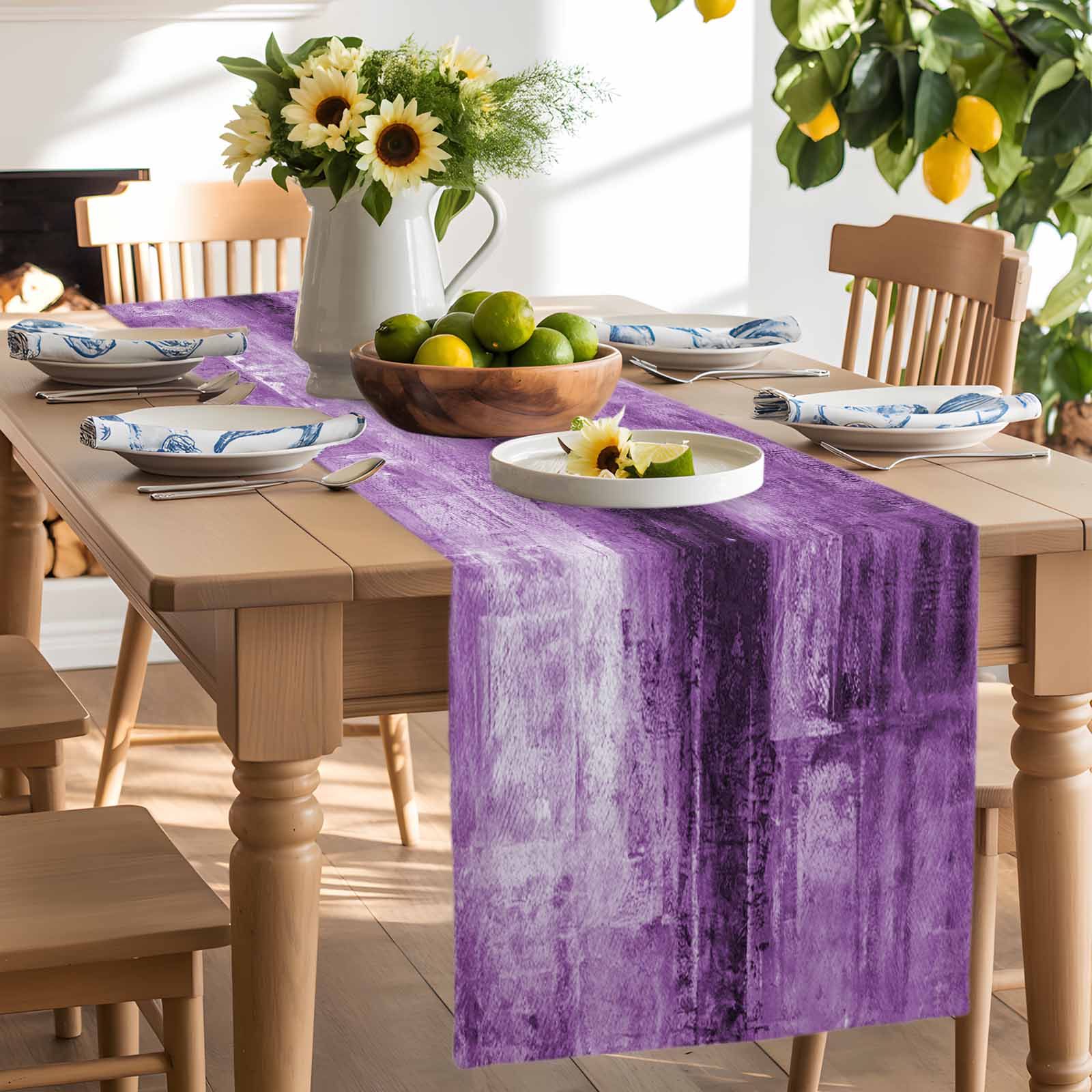 Table Runner 72 Inches Long for Kitchen Dining, Purple Dresser Scarf Farmhouse, Dining Table Decorations for Wedding/Parties, Retro Oil Painting Modern Abstract Art Aesthetics 18 x 72 In