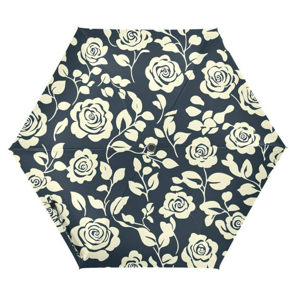 ALAZA Peony Flowers on Black UPF 50 Compact Folding Umbrella for Rain Travel Umbrella Packable