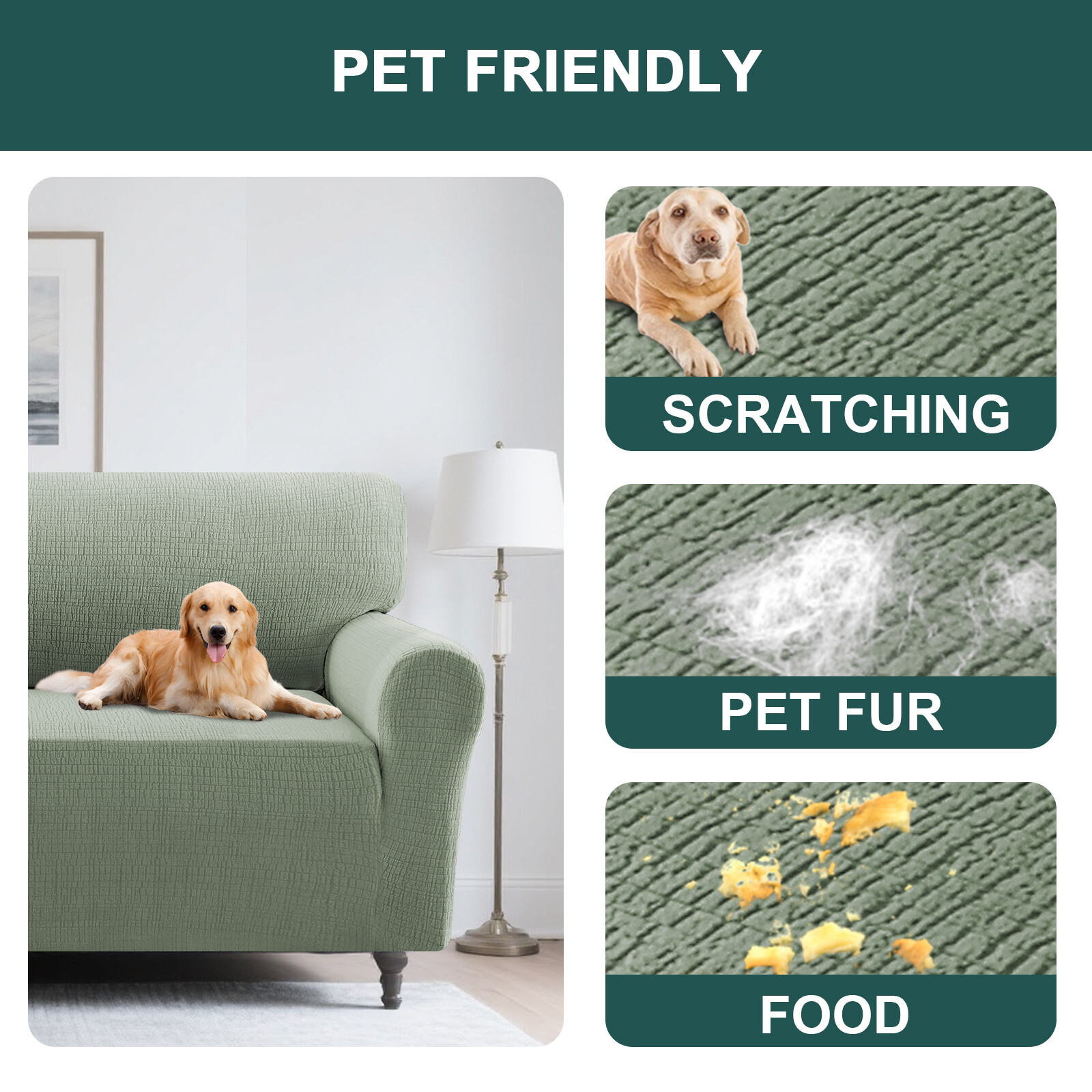 H.VERSAILTEX Premium Jacquard Stretch Sofa Cover with Waterproof Seat & Elastic Bottom Protection for Kids,Pets 1-Piece Furniture Protector Slipcover(Loveseat,Sea Grass)