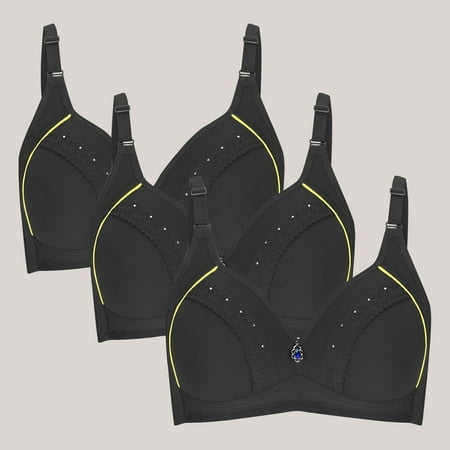Wayzton 3 PCS Bras for Older Women  Front Closure Bras Plus Size Full Coverage Sexy Plunge Underwire Unlined Bra Save Big Black 44