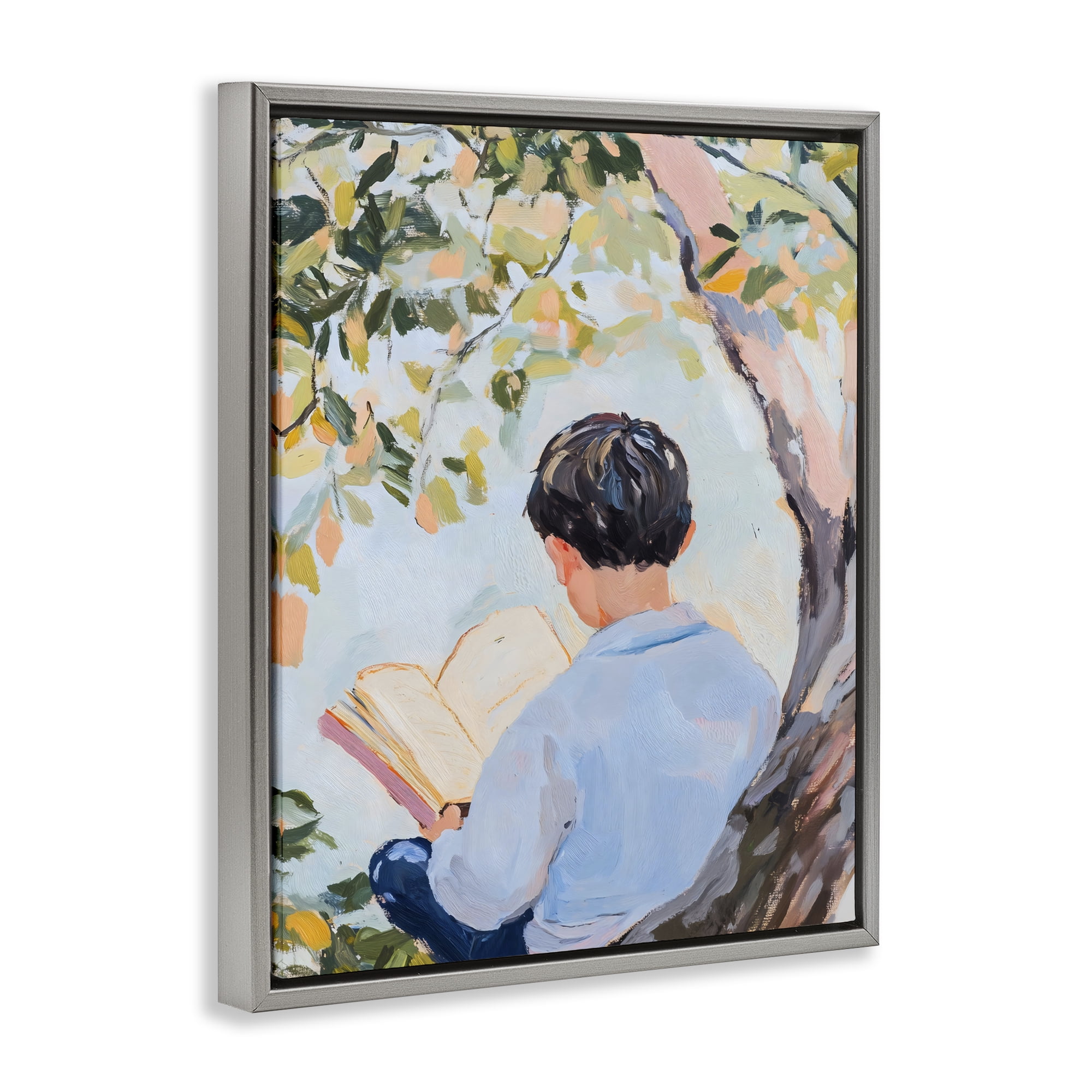 Stupell Industries Boy Reading in Nature Gray Framed Floater Canvas Wall Art, design by The Prints Vibe