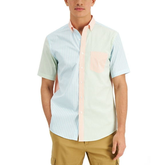 Club Room Men’s Colorblocked Stripe Shirt, Clear Water Blue, Small