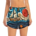 thumbnail image 2 of Gukieu Whimsical Sailboat Ocean Art Print Women's Sports Shorts with Drawstring Elastic Waistband for Running, Yoga, Fitness-Large, 2 of 7