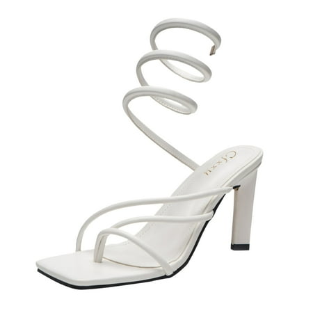 

Sandals Women Ladies Flip Flop Heels Coil Spring Lace Up Sandals Girls Women Summer Square Toes Stiletto