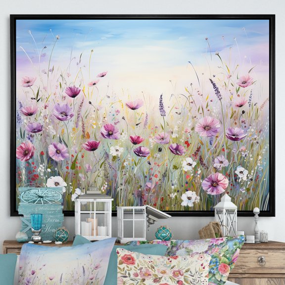 Designart "Meadow Abundance Of Wildflowers III" Flower Field Floater Framed Canvas Wall Art