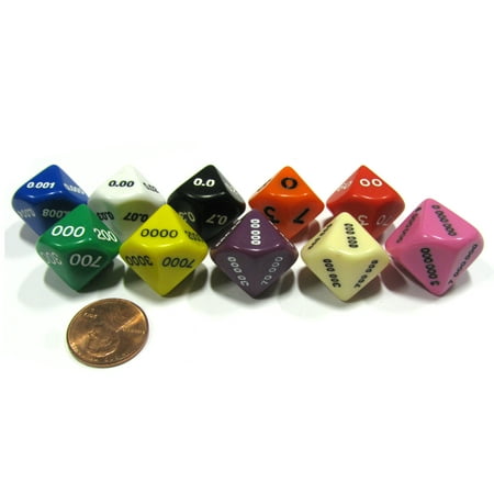 Place Value Dice Koplow Games Set of 10 Place Value D10 Dice - Number Die for Counting 0.000 to 9,999,999 #184xx ()