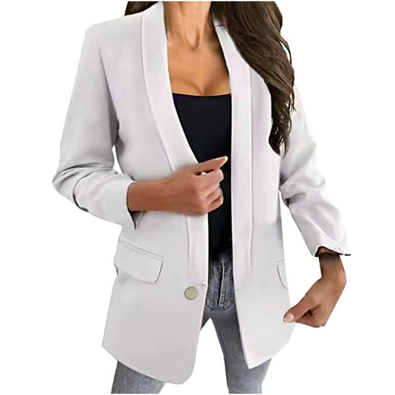 White Blazer for Women Elegant Business Casual Lapel Collar Blazers Jackets Solid Color One Button Office Suit Coats