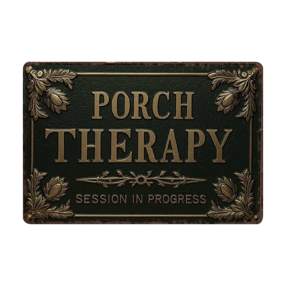 1Pc Porch Therapy Sign 8", Vintage Tin Metal Sign with Pre-Drilled Holes, Rustic Outdoor Patio Decor Plaque for Front Porch Wall