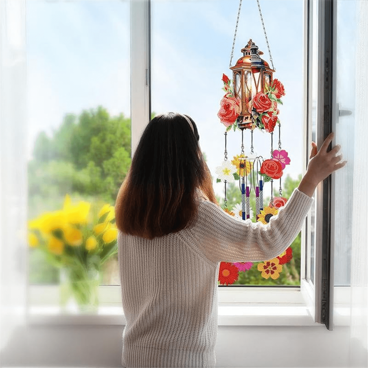 DIY Dotted Diamond Art Painting Wind Chime Kit Sun Catcher Hanging Ornaments Wind pvc00X3420