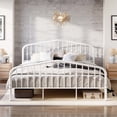 thumbnail image 2 of Amolife King Size Metal Platform Bed Frame with Victorian Vintage Headboard & Footboard, White, 2 of 9