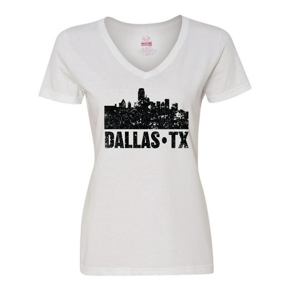 Inktastic Dallas Texas City Skyline with Grunge Women's V-Neck T-Shirt
