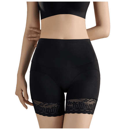 Fulorrnie Women s High Waisted Tummy Control Seamless Panties Breathable Underwear Lace Trim No Show Briefs Boyshorts Shapewear  Black  M