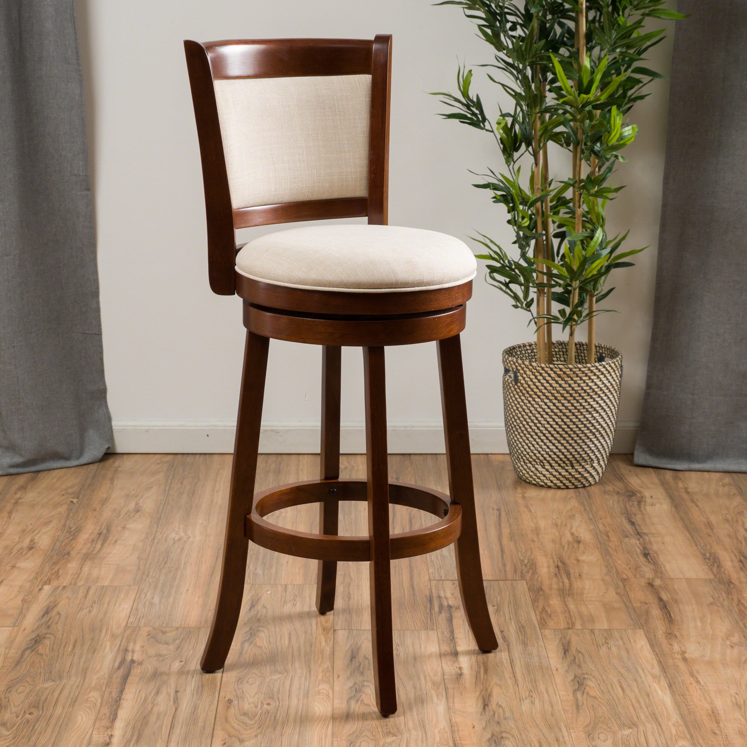 Noble House James Modern Contemporary Swivel Armless Bar Stool, Beige