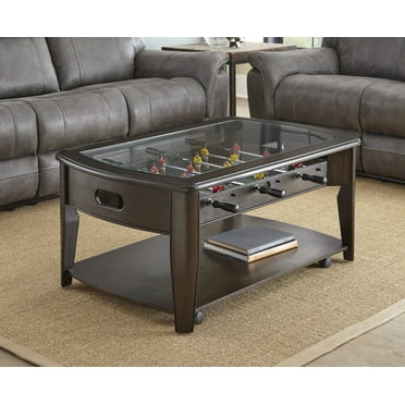 Foosball Cocktail Table with Tempered Glass Top and Casters - Fun Game Room & Living Room Addition