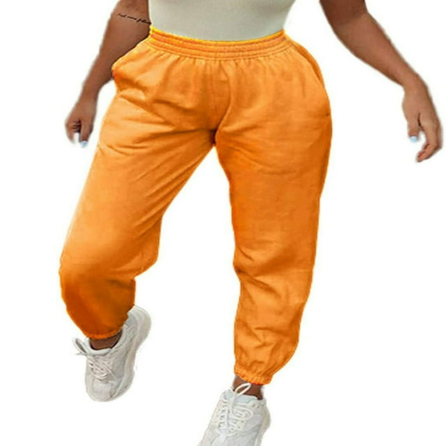 MesaSe Women Sports Pants Solid Color Elastic Band High Waist Yoga Bottom Loose Long Jogger Trousers