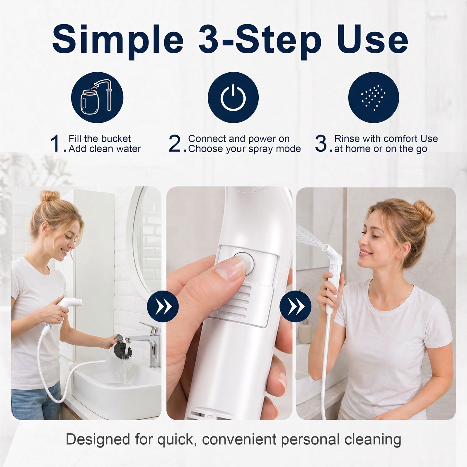 WOWER Portable Electric Bidet with 2.5L Bucket, Rechargeable Handheld Bidet Sprayer with 2 Pressure Modes for Travel, Camping and Personal Hygiene