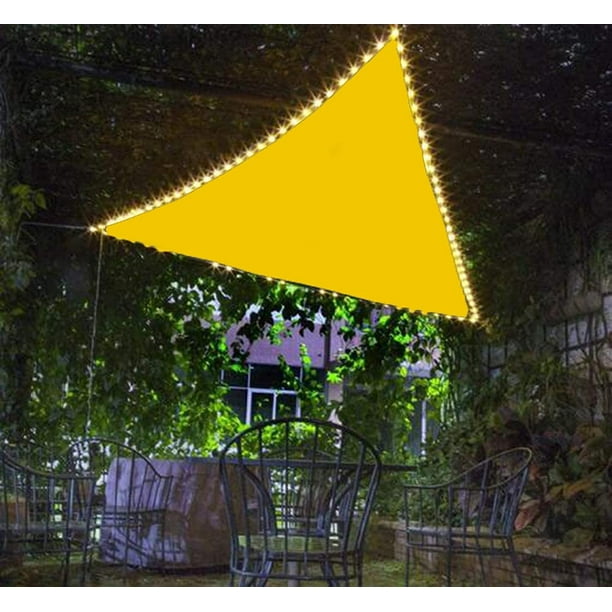 Sun Shade Sail with LED Lights, Shade Sails for Patios Waterproof Oxford Cloth  Triangle Sun Shades Outdoor with Solar Fairy Lights, 95% Uv Protection  Dimmable Warm Ambiance Yellow,3x3x3m 