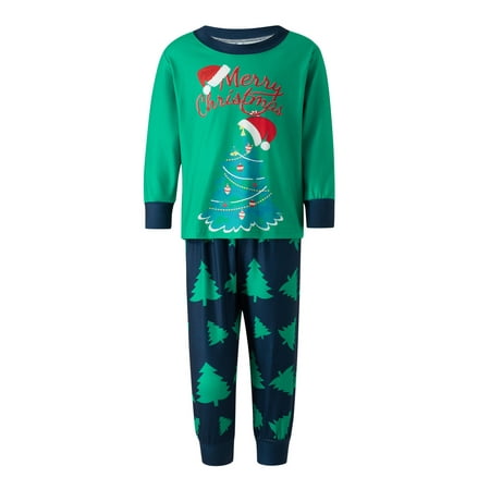 

Gureui Christmas Matching Holiday Family Pajamas Set Long Sleeve Christmas Tree Letter Patterns Elastic Cuffs Crew Tops Shirt/Romper +Long Pants/Puppy Outfits for Parent-Child Christmas Nightwear
