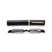 ZUVGEES Easy Carry Mini Compact Slim Reading GlassesLightweight Portable Readers with w/Pen Clip Tube Case (Black, 1.00)