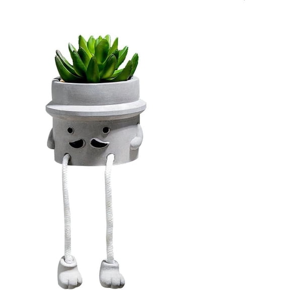 Namzi Artificial Succulents in Cement Pots w/Hanging Leg, Fake Succulents Plants, Realistic Faux Succulents Plants, Cute Human Shaped Mini Potted Fake Plants for Desk,Office, Bathroom,Home Decor (E)