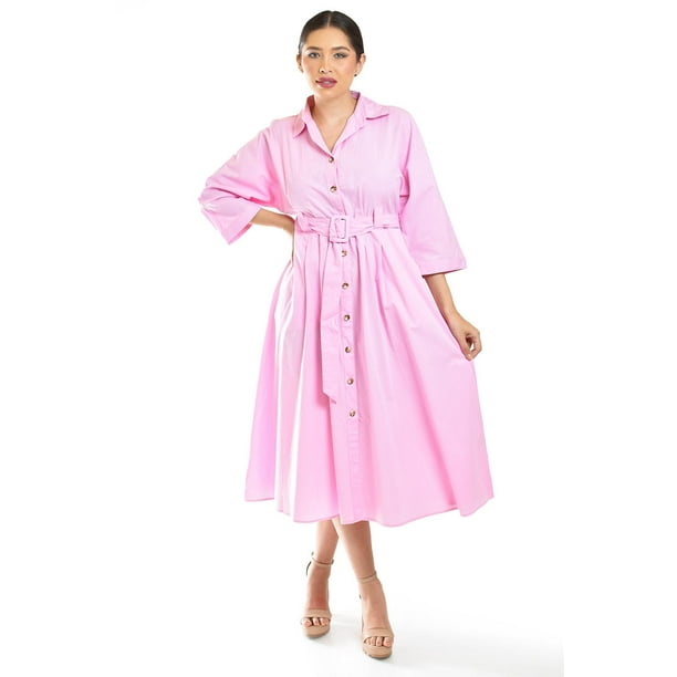 Vestido camisero con cinto Roman Fashion /Juvenil, 3827-p (Rosa) rosa G
