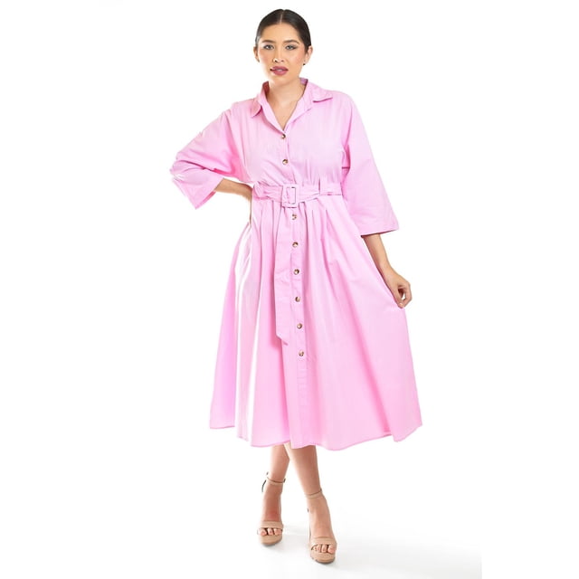 Vestido camisero con cinto Roman Fashion /Juvenil, 3827-p (Rosa) rosa CH
