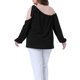 thumbnail image 3 of Blusas de manga larga con hombros descubiertos y lazo para mujeres de tallas grandes GRACE & GRANDEUR, camiseta casual 4X negra, 3 of 6