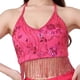 thumbnail image 4 of Top corto con borlas para danza del vientre, para fiesta, disfraz, lentejuelas, ajustable, con purpurina, para mujer Rosa roja, 4 of 9