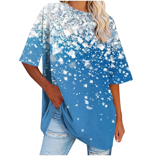 Liquidation d'Économies! BEFOKA Hauts pour Femmes Grande Taille en Liquidation, Blouse T-shirt d'Été Décontractée pour Femmes, T-shirt de Base d'Été Uni à Manches Courtes à Col Rond Surdimensionné pour Femmes, T-shirt de Sport Hauts