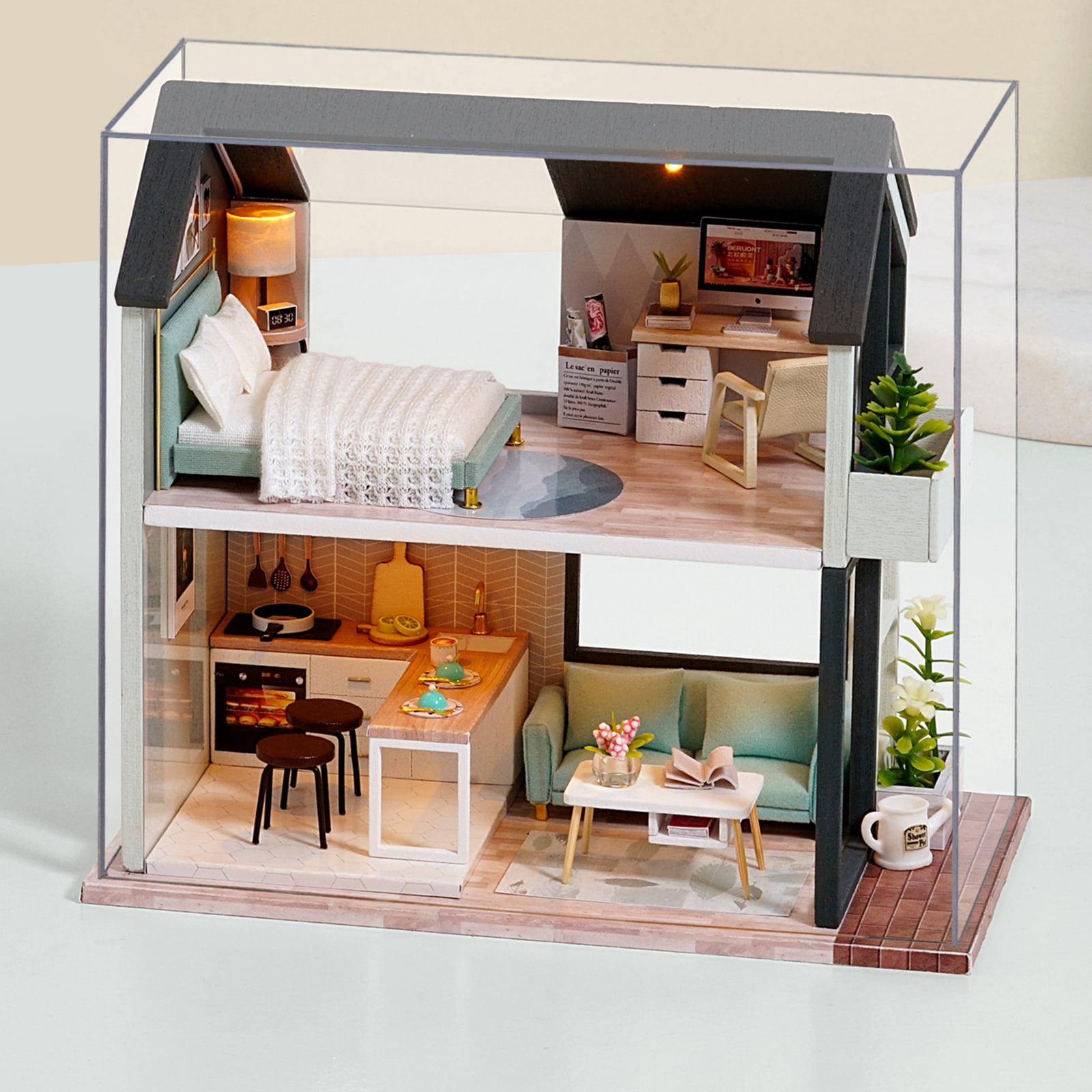 Dollhouse Miniature with Furniture DIY Dollhouse Kit LED Light & amp; Furniture 