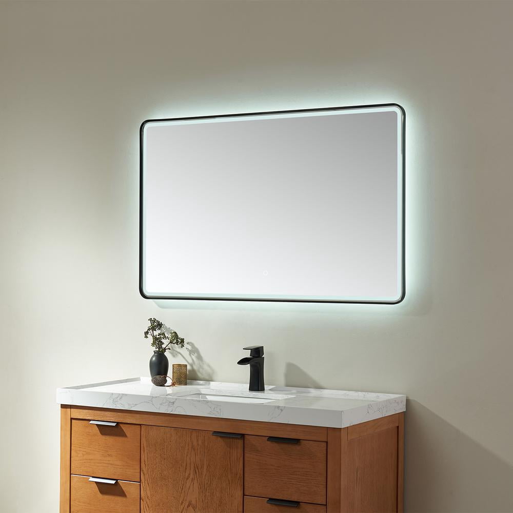 Vinnova Piceno 48" Rectangle LED Wall Mount Bathroom Vanity Mirror Black Frame