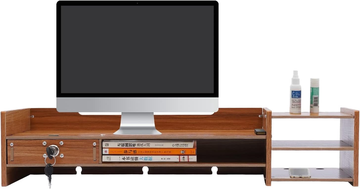 YIYIBYUS Computer Monitor Stand Riser Desk Laptop Organizer Stand with Drawer Desktop Storage Organizer Shelf for Office, Home Computers PC Monitors