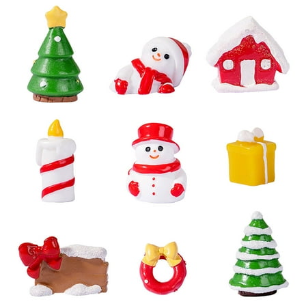 PAMINGONO 9Pcs Landscaping Mini Figurine Resin Mini Figures for Christmas Party and Holiday Spirit in Assorted Color