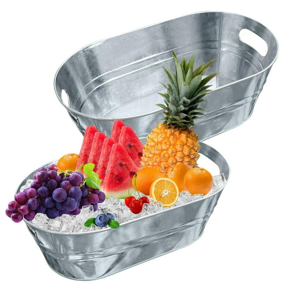 2Pcs 15L Ice Bucket Metal Beer Beverage Ice Tub Large Capacity Drink Cooler Storage Bucket for Party