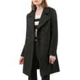 thumbnail image 3 of INSPIRE CHIC Women's Notched Lapel Long Sleeves Double Breasted Mid-Lentgh Overcoat XL Black, 3 of 8