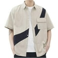 thumbnail image 1 of Camisas Hawaianas de los Hombres Que Contrastan Casual Suelto de Manga Corta Botón de la Camisa para las Vacaciones en la Playa, 1 of 3