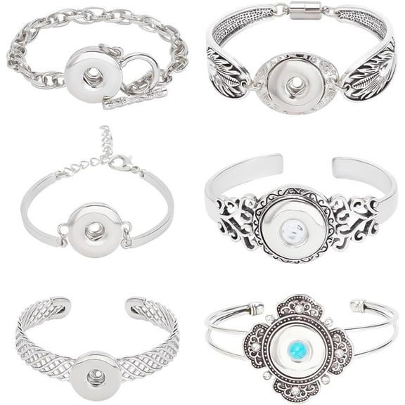 6pcs Snap Bangle Bracelets Interchangeable Snap Bangle Charms Collection Adjustable Snap Bracelets Handmade Jewelry Snap Button Jewelry Chain for Women Making DIY Jewelry Accessory