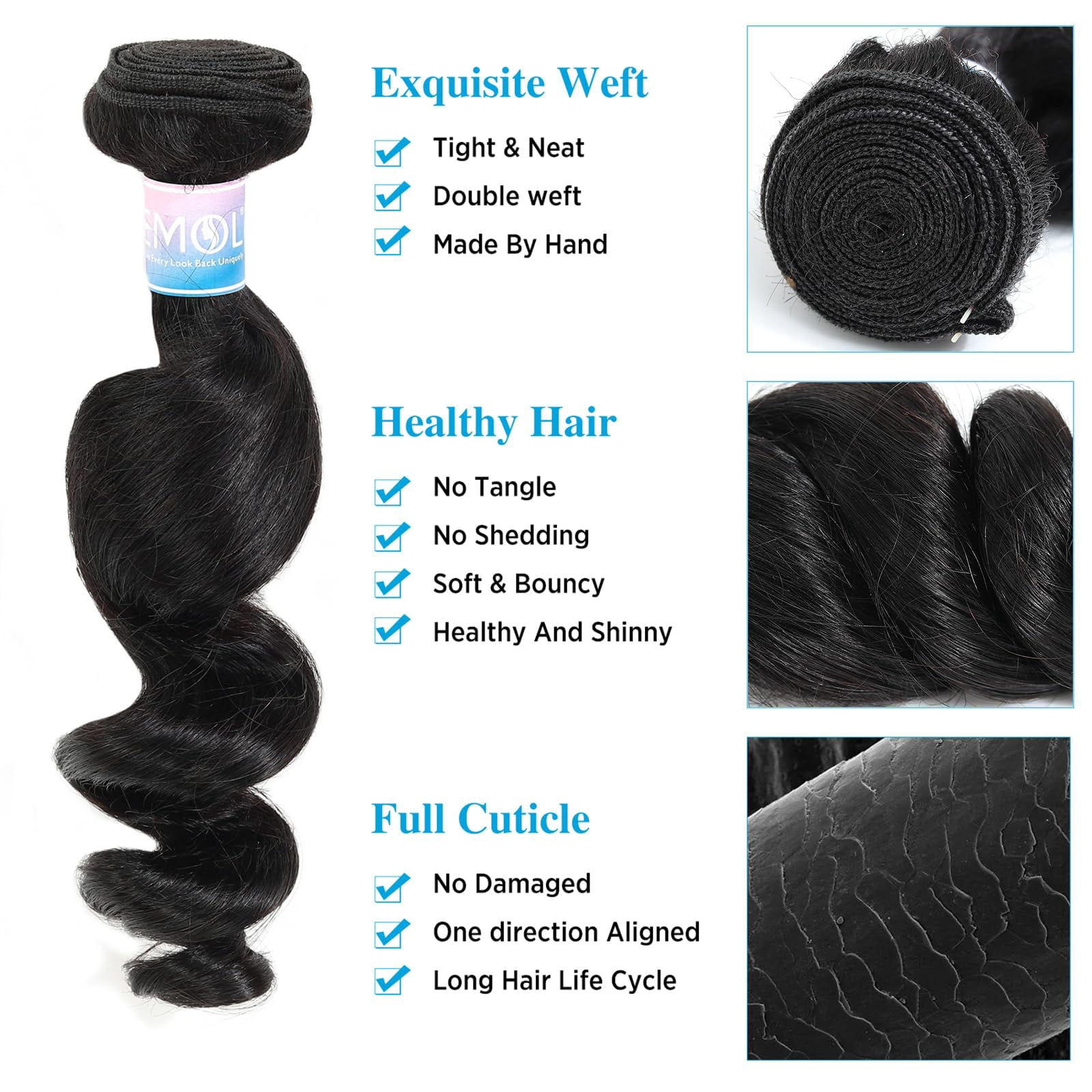 Loose Wave 3Bundles Human Hair Extensions 100% Unprocessed Curly Human Hair Bundles Wet and Wavy Hair, 3Bundles enough to full head
