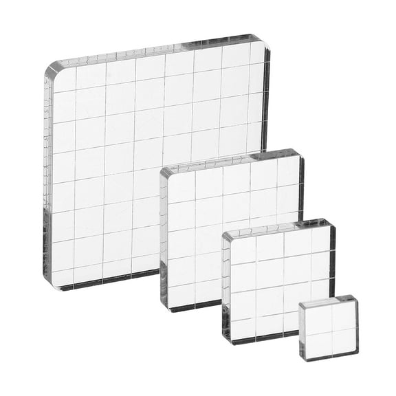 Acrylic Stamp Block, 4Pcs Clear Stamping Block with Grid Lines Set Decorative Mounting Blocks Square for Scrapbooking DIY Crafts Card Making