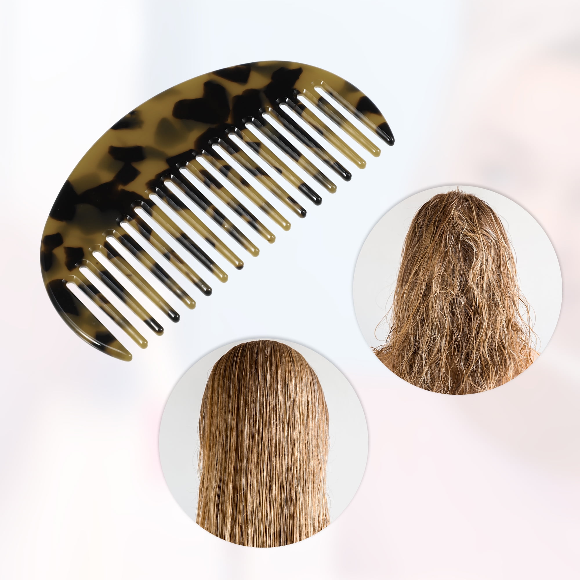 Unique Bargains 1Pc Women Detangling Half Round Wide Tooth Comb Brown