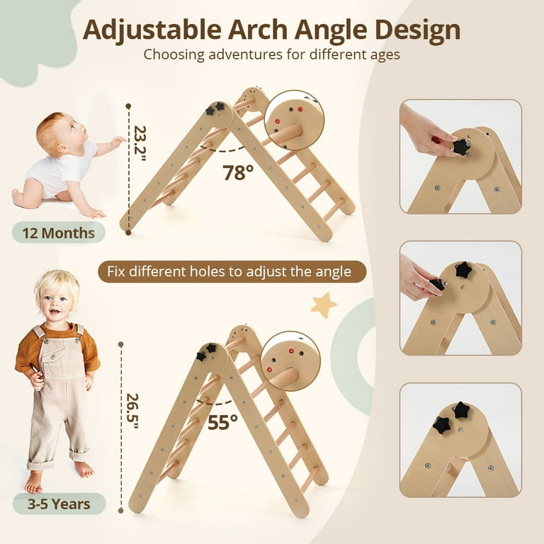 Pikler Triangle Set, Caveen Montessori Climbing Set, Foldable