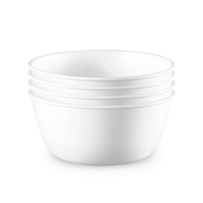 4pk Glass Vitrelle 28oz Dinner Bowls White: Round Solid Pasta & Soup Bowls, Dishwasher & Microwave Safe
