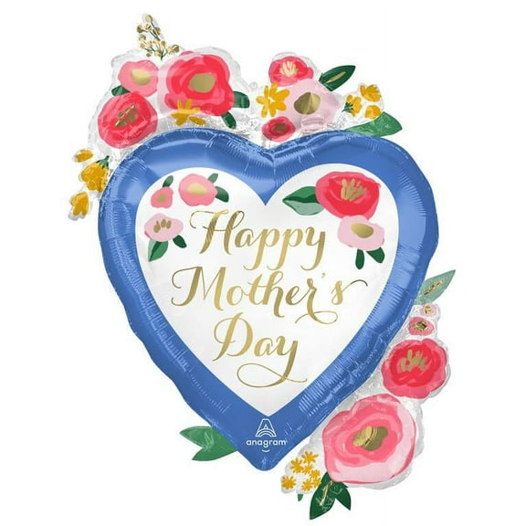34 inch HAPPY MOTHER'S DAY PAINTED FLORALS HEART mylar foil balloon