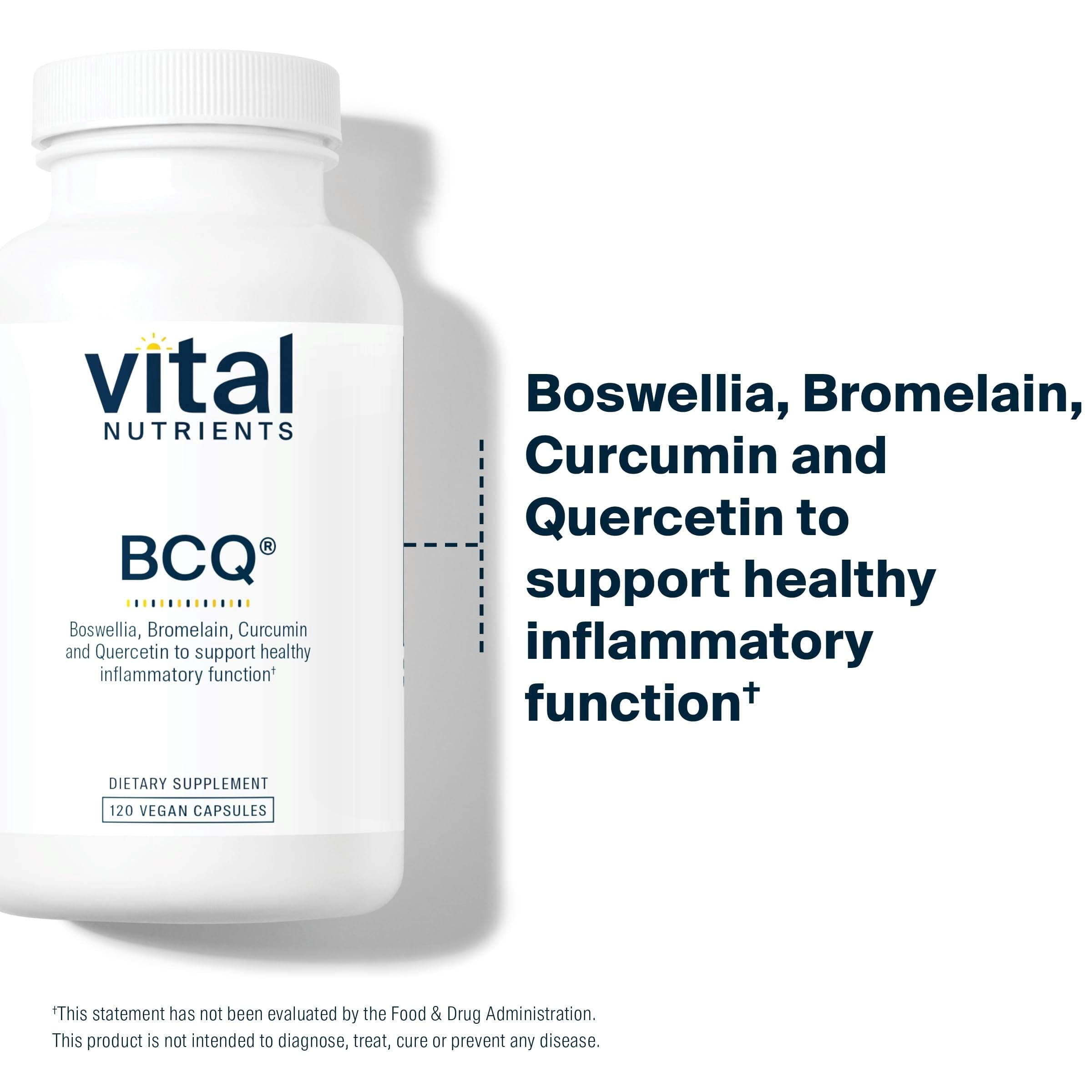 Vital Nutrients BCQ | Vegan Boswellia, Bromelain, Curcumin & Quercetin Supplement | Joint Support Supplement | Supports Sinus & Digestive Health | Gluten, Dairy, Soy Free | 120 Capsules