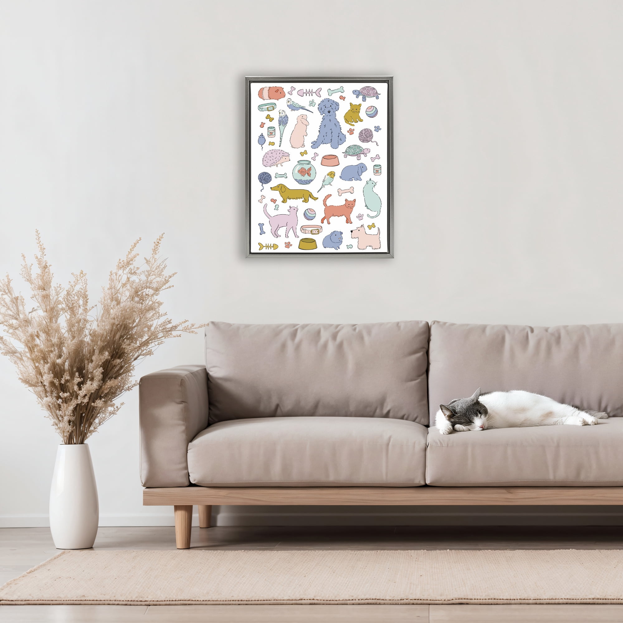 Stupell Industries Pet Shop Menagerie Gray Framed Floater Canvas Wall Art, design by Bethany Sandoval
