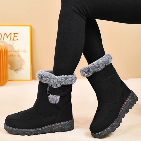 JUSLIO Womens Boots,Flat Boots Womens Snow Boots Ankle Boots Round Toe Comfort Mid Calf Boots