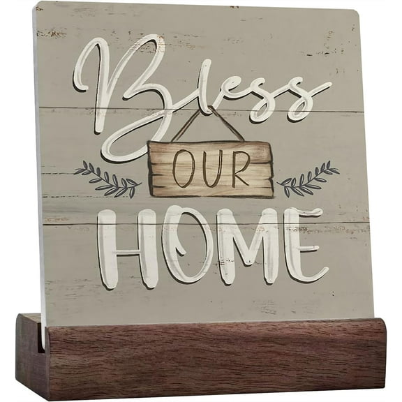 Ceramic Sign 4x4 Inch Bless Our Home Ceramic Plaque Table Desk Decor Rustic Home Decor Blessed Signs For Home Decor Housewarming Decorations House Warming Gifts For New Home Gift For Women Men