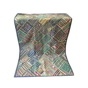 Mogul Vintage Ethnic Wall Tapestry Handmade Kutch Embroidered Patchwork Indian Table Throw Wall Art