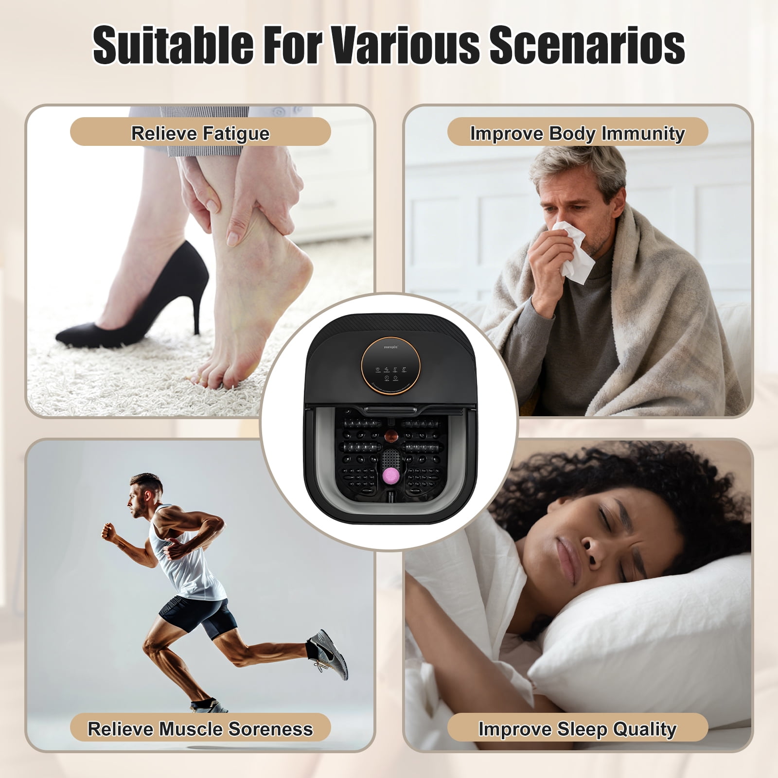 Collapsible Foot Spa with Heat and Massage Rollers,Bubbles, Temperature Control, Remote Control, Pedicure Foot Spa Kit